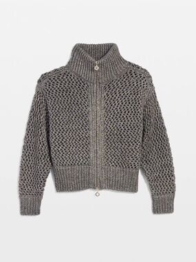 WHBM Open Stitch Zip-Up Cardigan Mixed Metallic Size S NWT